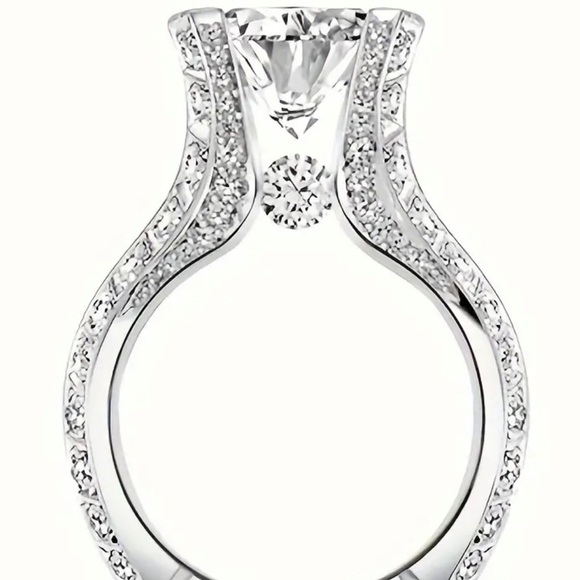 925 Sterling Silver Luxury  platinum-plated Zircon floating diamond size 7 - Picture 5 of 16